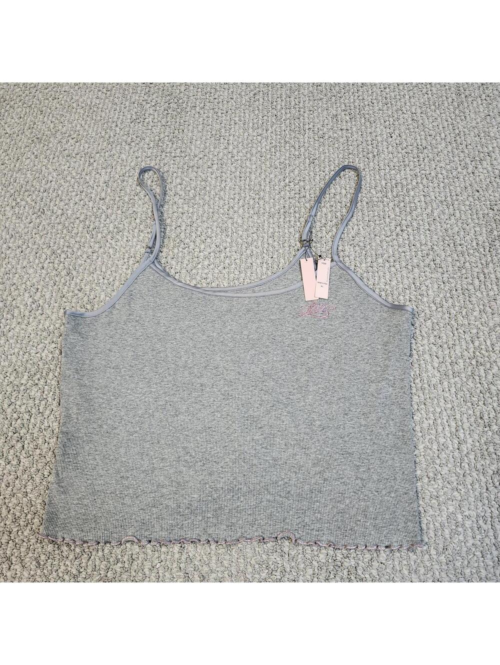 Victoria's Secret Ribbed Lettuce Edge Tank Top Adjustable Straps Gray XL NWT